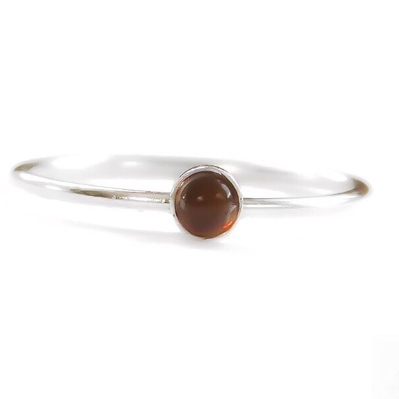 Moodtherapy Jewelry - 925 Sterling Silver 3mm Smokey Topaz Stacking Stackable Skinny Band Ring